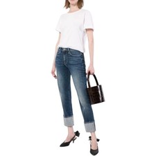 FRAME LE HIGH CUFFED Mid Rise STRAIGHT LEG STRETCH JEANS Size 27 NWT 230