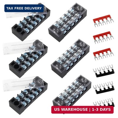 BokWin 6Pcs Screw Terminal Strip 5 Position Double Row Terminal Blocks 600V 15A