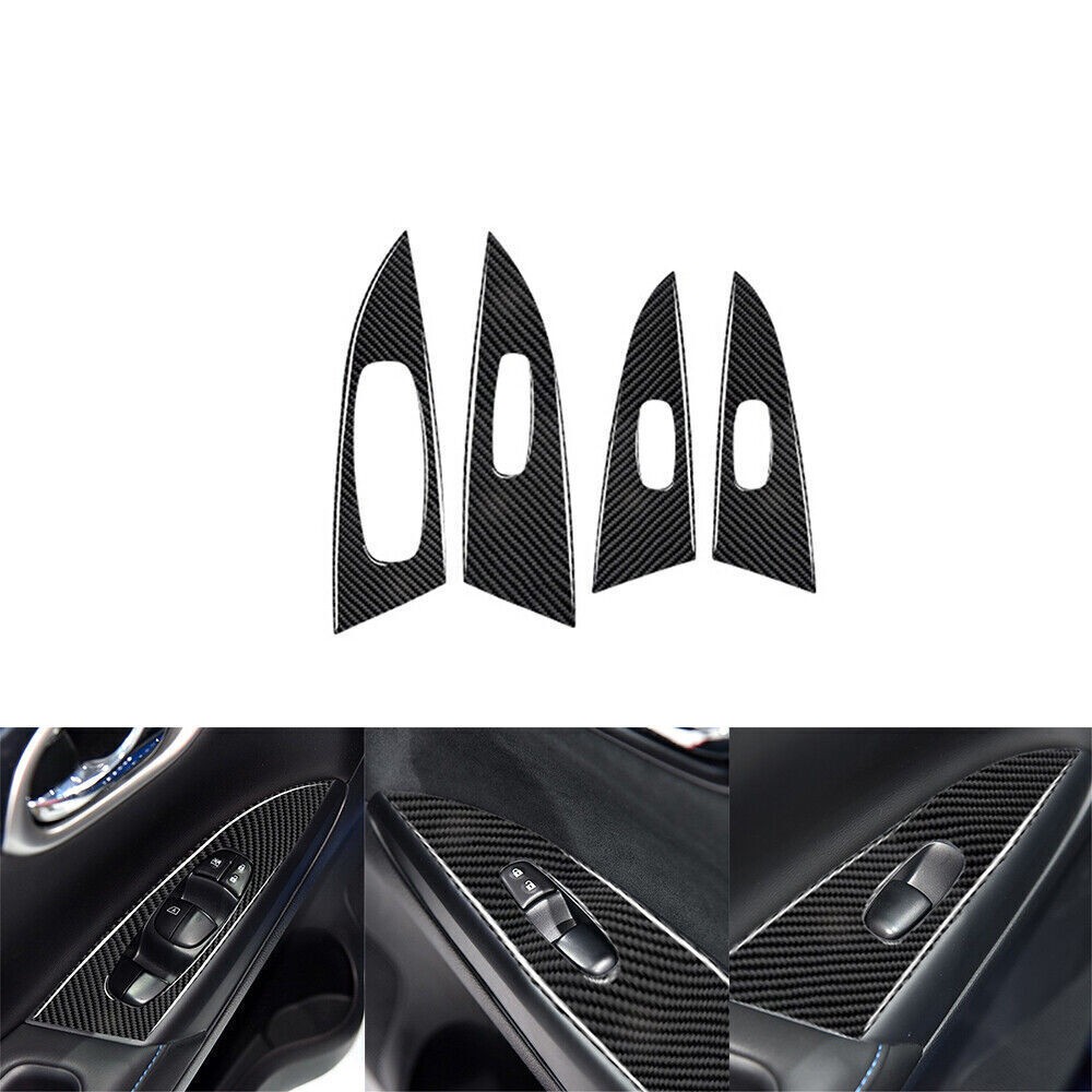 4PCS Carbon Fiber Window Switch Cover Trim For Nissan Sentra 2013-19