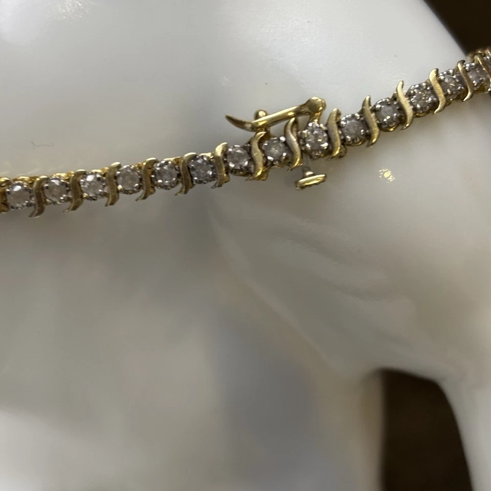 "Pulsera tenis oro 10K 50 diamantes Champlain marca CI 7"" vintage brillante 8 g" Foto 2 de 4