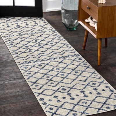 Cream Navy Vintage Tribal Kitchen Runner Rug 2x8 Feet Easy Care Synthetic Fiber