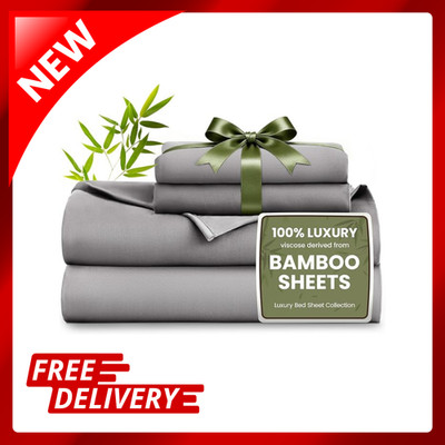 4PC Sheet Set 100% Bamboo Viscose Cooling Deep Pocket Luxury Soft Bed Sheets