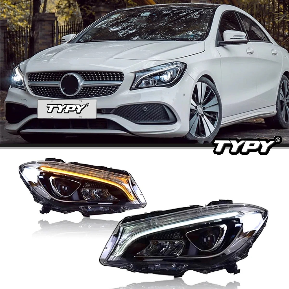 For 2014-2019 Mercedes Benz CLA45 W117 Headlights LED Lens Beam Projector LED LR