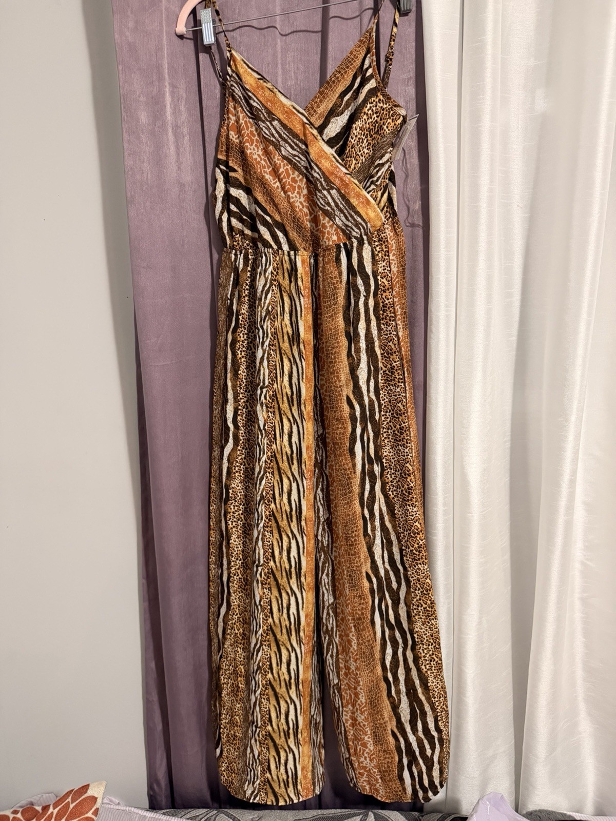 Animal Print Sleeveless Wide-Leg Jumpsuit Brown Size M