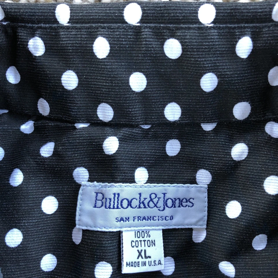 Camisa Mod Lunares Vintage Años 60 70 Para Hombres XL Negra Algodón Abotonada Bullock Jones Foto 4 de 4