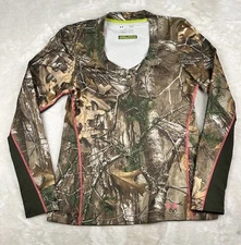 UNDER ARMOUR Scent Control Cold Gear Camo Top Women Large Hunting Semi-Fitted