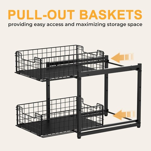 Portable Under Sink Organizer with Adjustable Shelves - Black Metal Finish - Photo 10/11