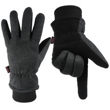 OZERO Mens Winter Gloves,Warm Deerskin Leather Fleece Fabric Thermal Drivin...