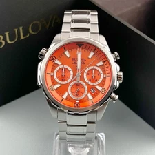 Bulova 96B395 Marine Star Orange Dial Chronograph Men's Quartz Watch 43mm