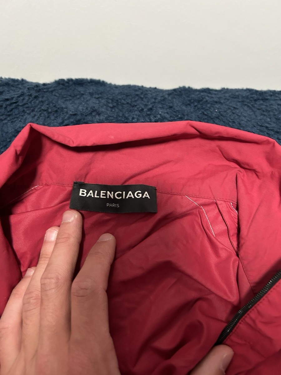 BALENCIAGA Windbreaker Jacket Red White Black Colorblock Logo Zip