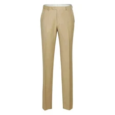 Men Renoir Flat Front Pants 100% Soft Wool Super 140's Classic Fit 508-4 Tan