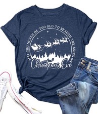 Christmas Reindeer Print Shirts for Women Christmas Eve Cute T Shirts Vacatio...