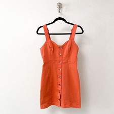 MP Denim Fall Summer Chic Button Down Casual Coral Mini Jean Dress MEDIUM