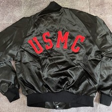 Men's Vintage 80s USMC United States Marine Corps Black Satin Bomber Jacket Sz L