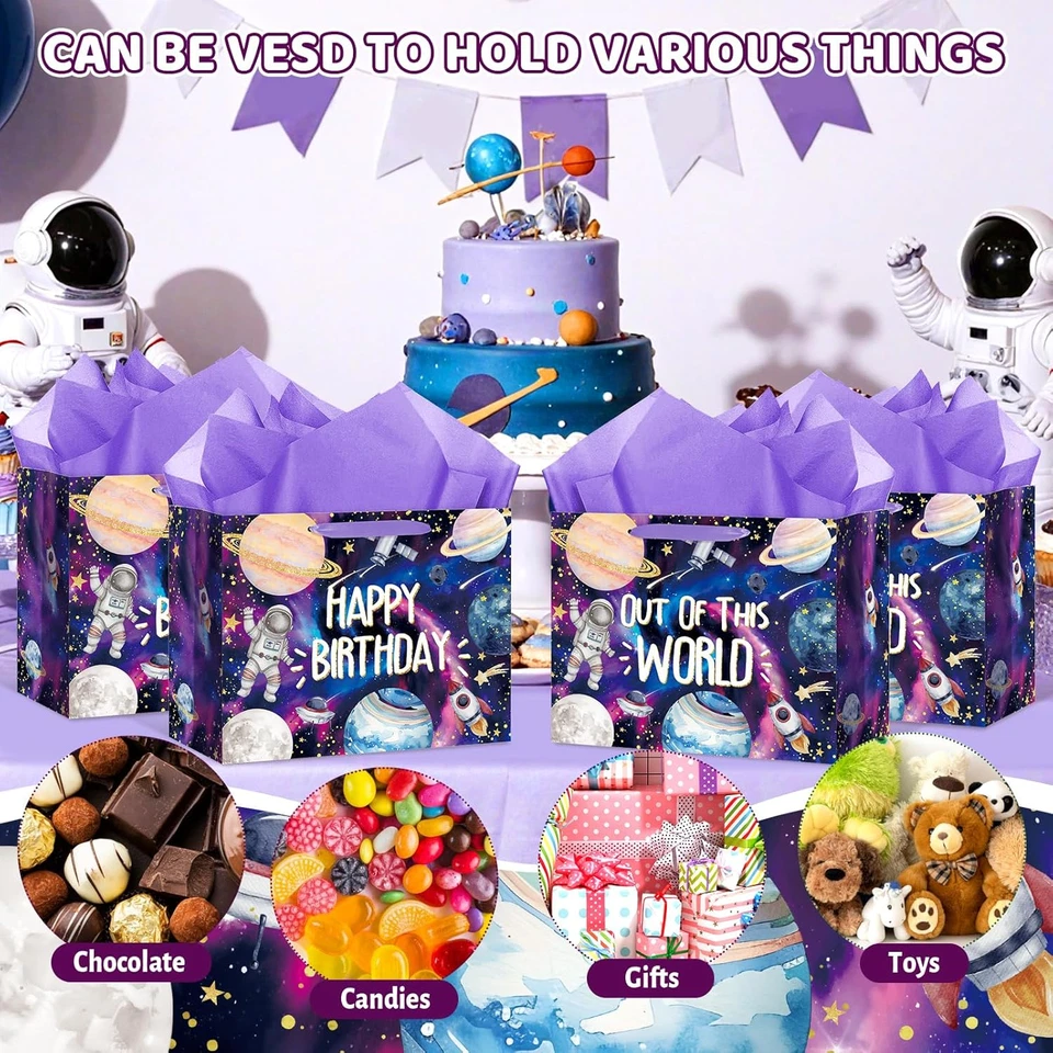 Large Outer Space Birthday Gift Bag,Our of This World Galaxy Space Wrapping Pape Foto 4 de 4