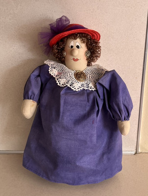 Red Hat Lady Stuffed Handmade Doll Painted Face