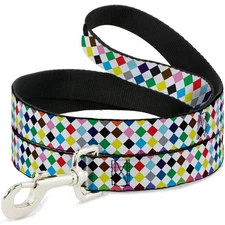 Dog Leash Diamonds White/Multi Color NARROW 0.5"