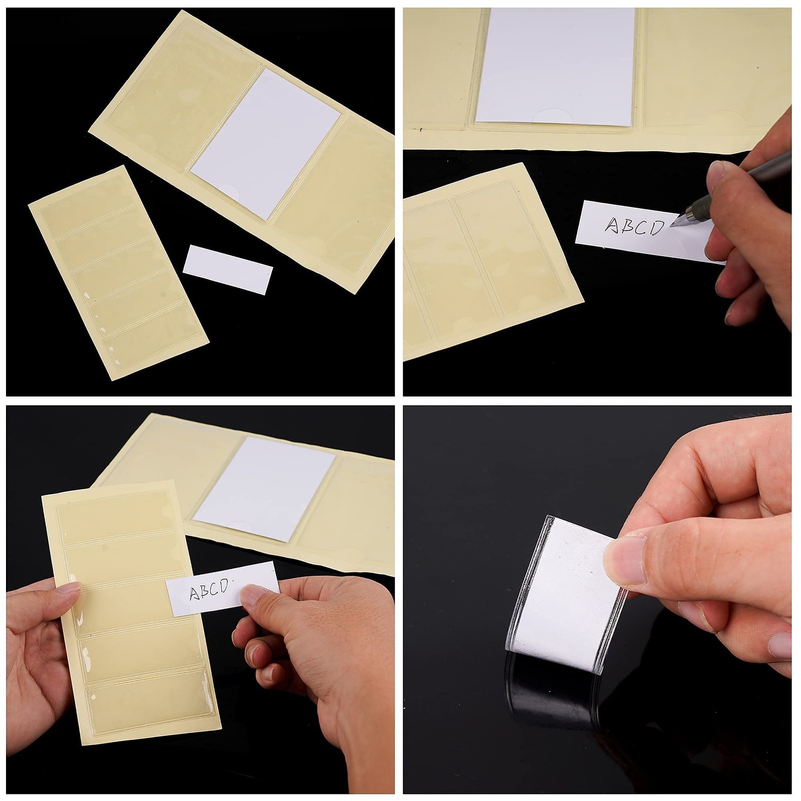 100 Pack Index Card Pockets Label Holders Self Adhesive 1.2 x 2.9 Inch, Clear 