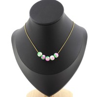 A Bijoux Collier 5 Perlen Jaspe Rose GrüN 8 Mm, Edelstahl Vergoldet