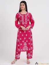 Pink chikankari kurti palazzo set, Authentic Hand-Embroidery, Kurti Palazzo Set