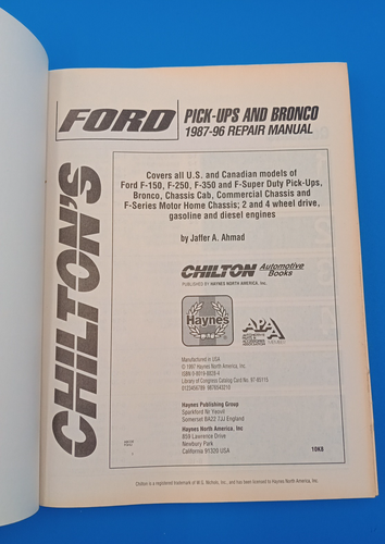 Chilton Ford Pick-Ups And Bronco 1987-1996 Repair Manual Book 26664 Mechanics VG - Foto 5 di 7