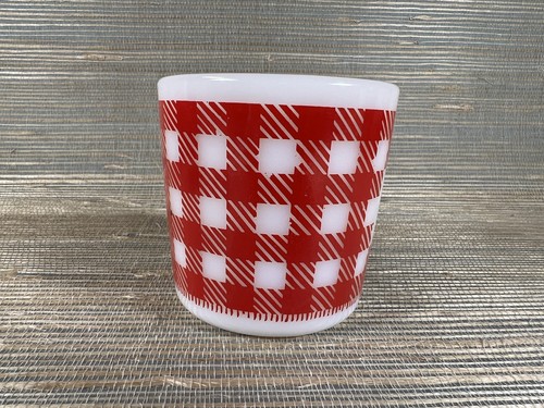 Vintage rot Gingham Westfield Kaffeebecher Name Jean Milchglas Karomuster MCM - Bild 2 von 6