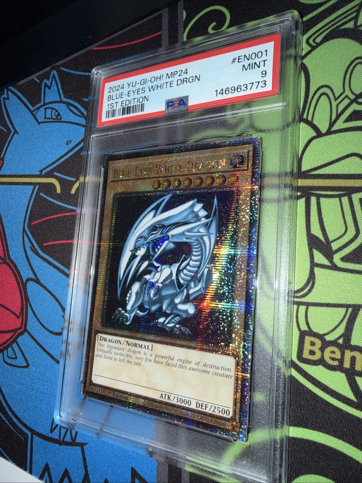 2024 Yu-Gi-Oh! Blue-Eyes White Dragon MP24-EN001 QCSR 1st Ed PSA 9 view 2