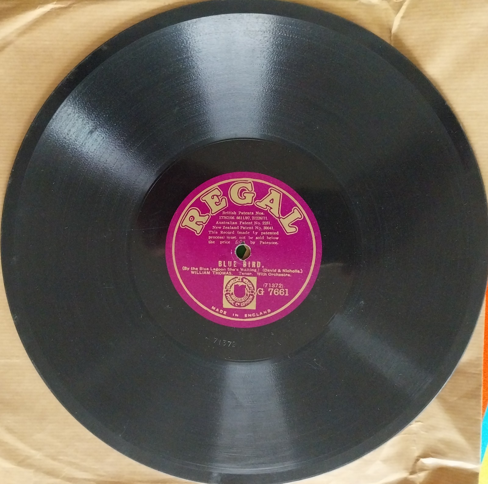 William Thomas: Blue Bird / Amazon 10" Shellac 78 Excellent Condition