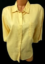 Boutique Europa yellow linen button down pocket short sleeve top XL
