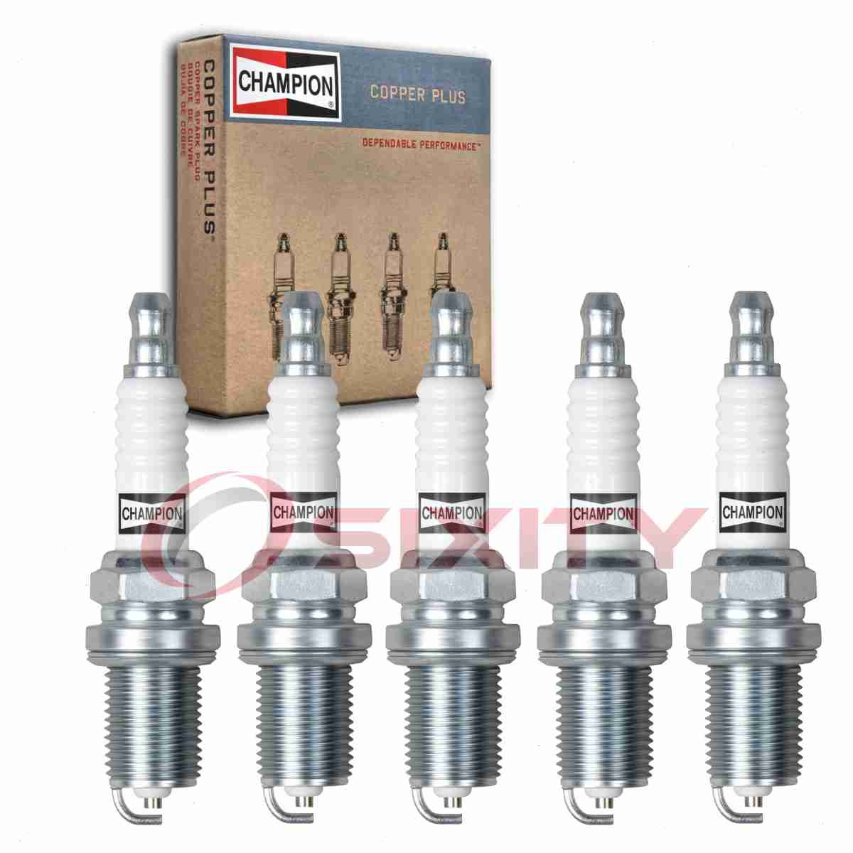 5 pc Champion Copper Plus Spark Plugs for 2003-2009 Volvo S60 2.4L 2.5L L5 qu