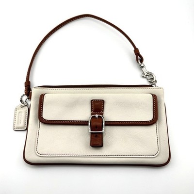 Coach Vintage Soho Ivory & Brown Leather Wristlet Mini Shoulder Purse w/Buckle