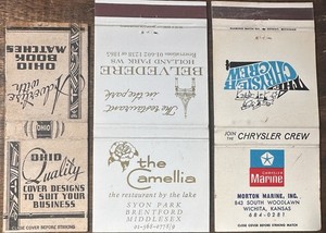 Matchbook 6-pack Potluck FRANCE/UK Stockton Ca, 400 Club Ginger Ale, Chrysler