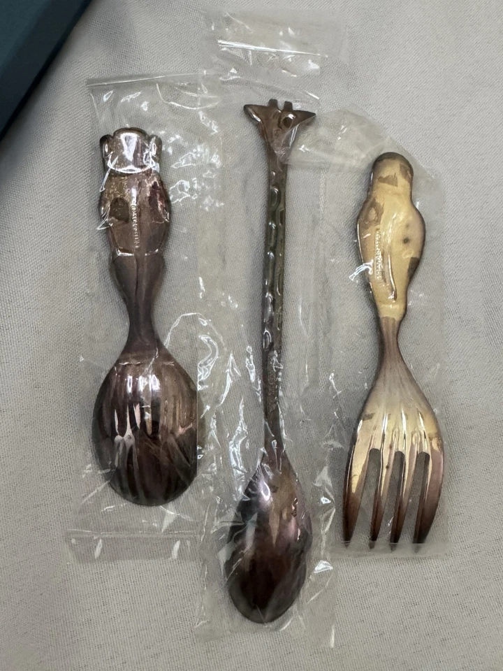 Reed & Barton сафари Baby столовые приборы комплект 3шт ложка вилка новый в коробке потускневший - Изображение 4 из 4