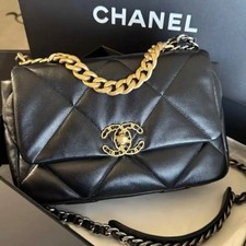 Chanel 19 Bag Small Lambskin Quilted Chain Flap Crossbody Shoulder Bag Black