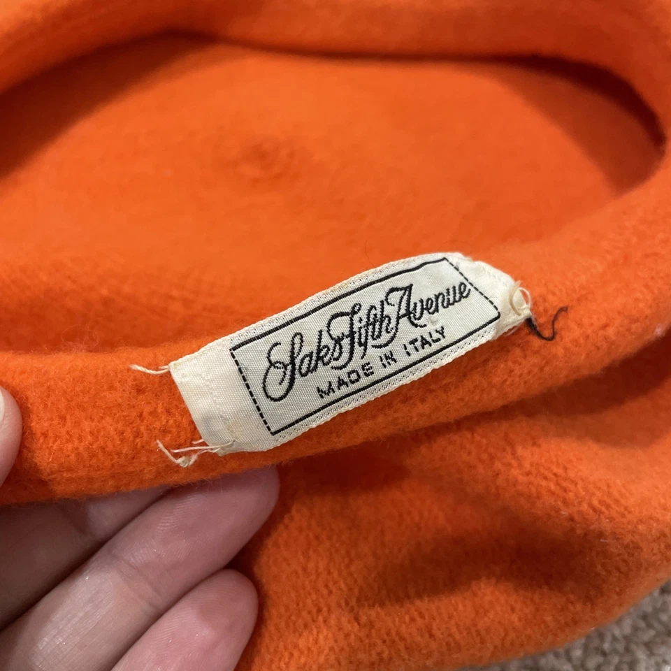 Saks Fifth Avenue винтажный шерсти берет шляпа, оранжевый, итальянский сделано - Изображение 2 из 4