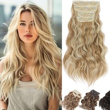 THICK Real As Human Clip in Hair Extensions 4 Pieces Full Head Invisible Wavy US