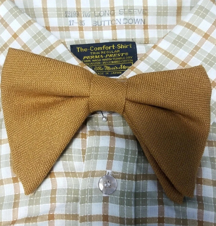 Camisa Sears De Colección Para Hombres Naranja A Cuadros Manga Larga Con Botones con Pajarita 17/35 Informal Foto 4 de 4