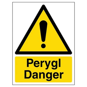 Perygl Danger Welsh English Self Adhesive Vinyl Sticker