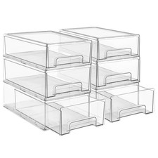 Sorbus Large Clear Stackable Storage Drawers   6-Pack Plastic Organizer Bins