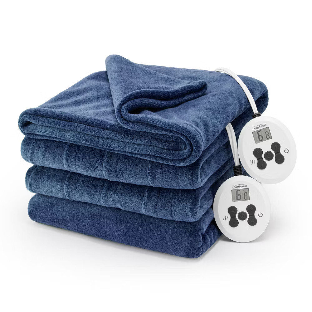 Sunbeam King Heated Blanket 12 Heat Settings Nordic Plush Blue