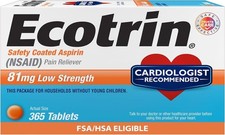 Ecotrin Safety Coated Aspirin 81mg Tablets Low Strength Minor Pain Relief 365ct