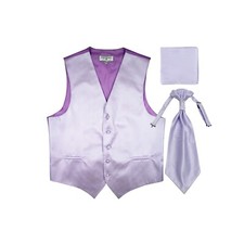 New Men's Tuxedo Vest Horizontal Stripes Ascot Cravat Hankie set party Lavender