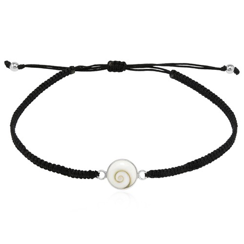 Brazalete Spiritual Eye of Shiva Shell de plata de ley sobre negro - Imagen 1 de 5