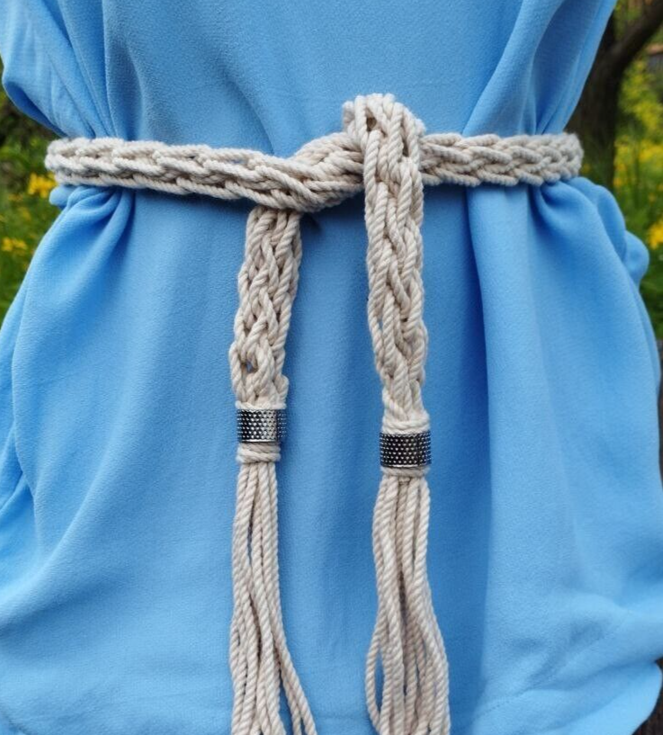 Ivory Nautical tassel waist belt, Braided Cotton Belt, Beach  display picture 3