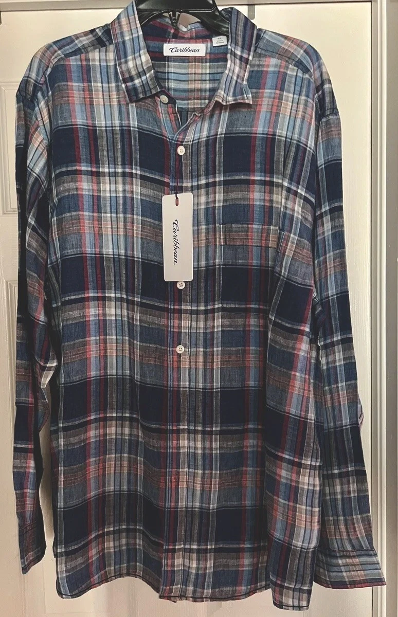 Caribbean Men’s Long Sleeve Linen Shirt Blue Size XL Retail $79.50 New With Tag