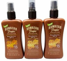 3 hawaiian tropic spf 15 spray lotion 6.8oz ea scuffed bottle