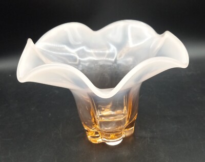 Vintage Duncan Miller Glass Co Canterbury Peach Opalescent Flat Ruffled Vase EUC
