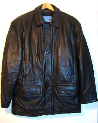 NEW Kenneth Cole REACTION Mens Brown Leather Coat Zip Out Lining Size Large  AC