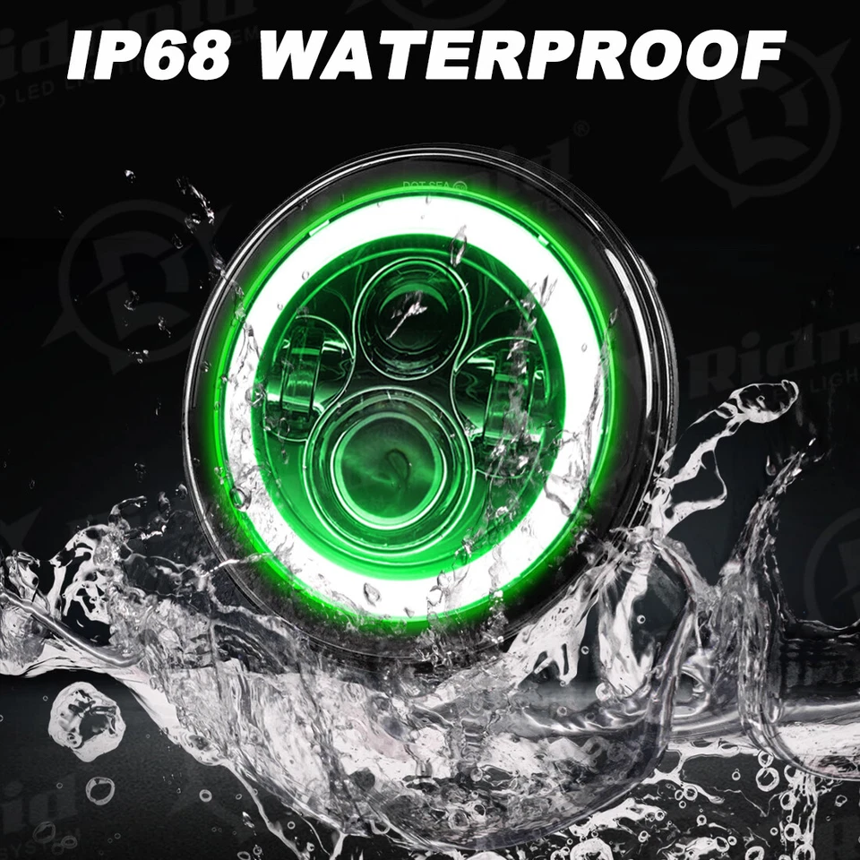 Faros LED de 7" ojos de ángel verdes para camioneta GMC Jimmy C25 C35 K15 K25 Foto 3 de 4