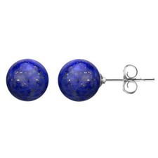925 Silver Genuine 10mm Lapis Lazuli Stud Earrings Women Girls Precious